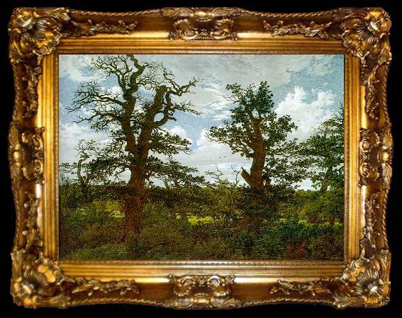 framed  Caspar David Friedrich Landscape with Oak Trees and a Hunter, ta009-2